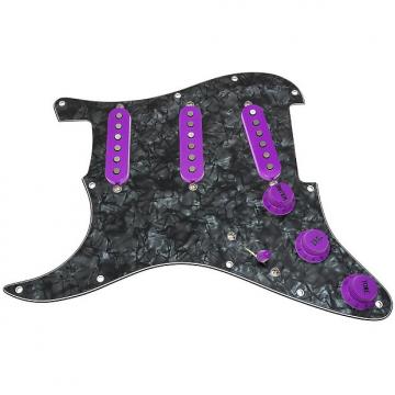 Custom Loaded LEFT HANDED Strat Pickguard, Fender Deluxe Drive, White Pearl/Purple