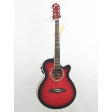 Oscar Schmidt OG10CEFTR Flame Transparent Red Electric Acoustic Guitar