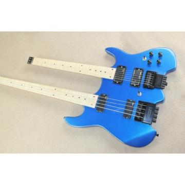 Custom Shop Double Neck Blue Steinberger Headless 4 String Electric Bass 6 String Guitar