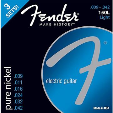 Fender 150L Nickel Ball End Light Guitar Strings, Gauges 9-42 (3-Pack)
