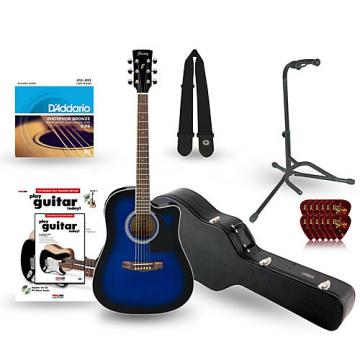 Ibanez Performance Series PF15 Cutaway Dreadnought Acoustic-Electric Guitar Deluxe Bundle Transparent Blue Sunburst