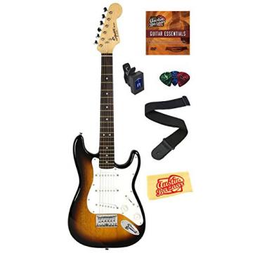 Squier by Fender Mini Strat Electric Guitar Bundle with Clip-On Tuner, Strap, Picks, Austin Bazaar Instructional DVD, and Polishing Cloth - Sunburst