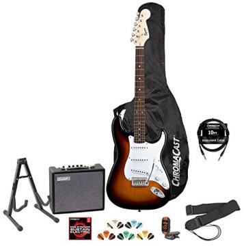 Squier by Fender Sunburst Electric Guitar Kit - Includes: Stand, Strap, Gig Bag, Amp, Cable, Tuner, Strings &amp; Pick Sampler