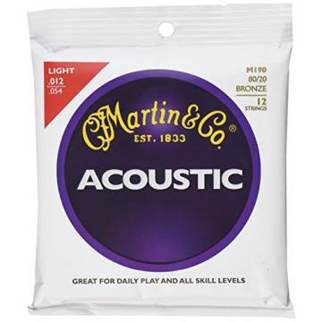 Martin M190 80/20 Bronze 12-String Acoustic Guitar Strings, Light