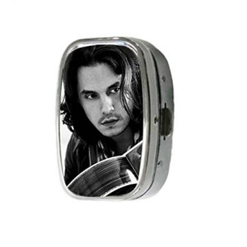 Turekk Custom John Mayer With His Martin Guitar Personality Style Sliver Stainless Steel Square Pill Box Pill Case Vitamins Organizer