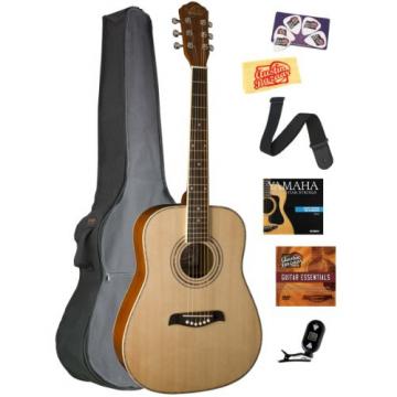 Oscar Schmidt OG1 3/4-Size Left-Handed Dreadnought Acoustic Guitar Bundle with Gig Bag, Austin Bazaar Instructional DVD, Clip-On Tuner, Strap, Strings, Picks, and Polishing Cloth - Natural