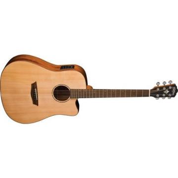 Washburn Solid Wood Series WD150SWCE Dreadnought Acoustic Electric Guitar, Natural