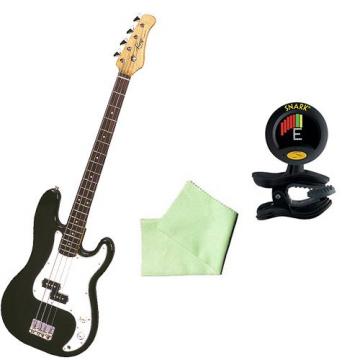 It&rsquo;s All About the Bass Pack - Black Kay Electric Bass Guitar Medium Scale w/Snark SN8 Tuner &amp; Polish Cloth