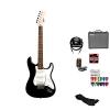 Starcaster by Fender Strat Electric Guitar Starter Pack, Onyx Black, with Lesson, Amplifier, Strings, Strap, 10ft Cable, Tuner and Pick Sampler