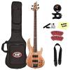 ESP LTD B-204SMNS Spalted Maple Natural Satin Electric Bass with Gig Bag and guitarVault Accessory Pack