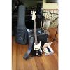 Fender Squire Jazz Bass Guitar Pack w/ Delux Gig Bag, Super Snark Tuner, Pocket Rockit, Leather Strap, and Hosa Cable