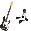 It&rsquo;s All About the Bass Pack - Black Kay Electric Bass Guitar Medium Scale w/Silver Guitar Stand