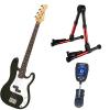 It's All About the Bass Pack-Black Kay Electric Bass Guitar Medium Scale w/Meisel COM-90 Tuner &amp; Meisel Red Stand