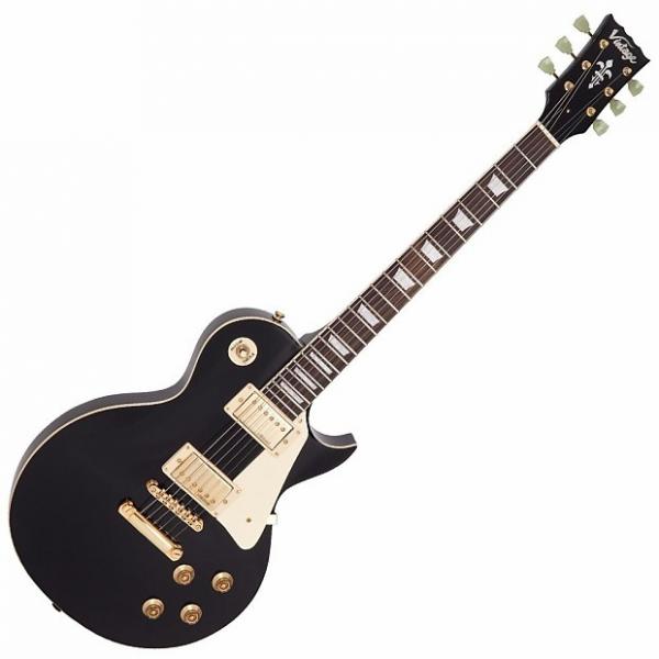 Custom Vintage V100BB Reissued Series Electric Guitar, Gloss Black w/Gold Hardware