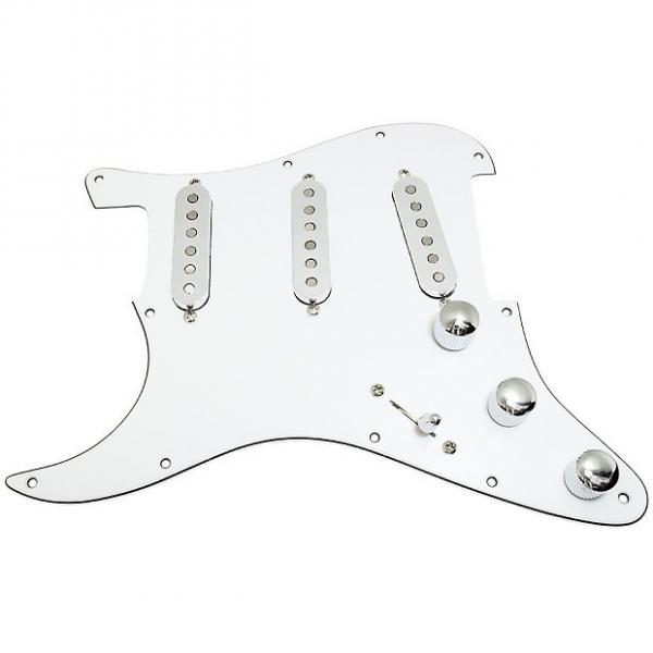 Custom Loaded LEFT HANDED Strat Pickguard, Fender Deluxe Drive, White/Chrome