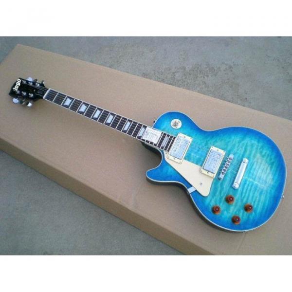 Custom Left Handed Blue Flame Maple Top Electric Guitar