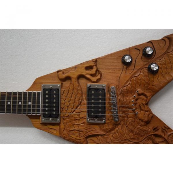 Custom Shop 6 String Dragon Carved Natural Electric Guitar Carvings Flying V