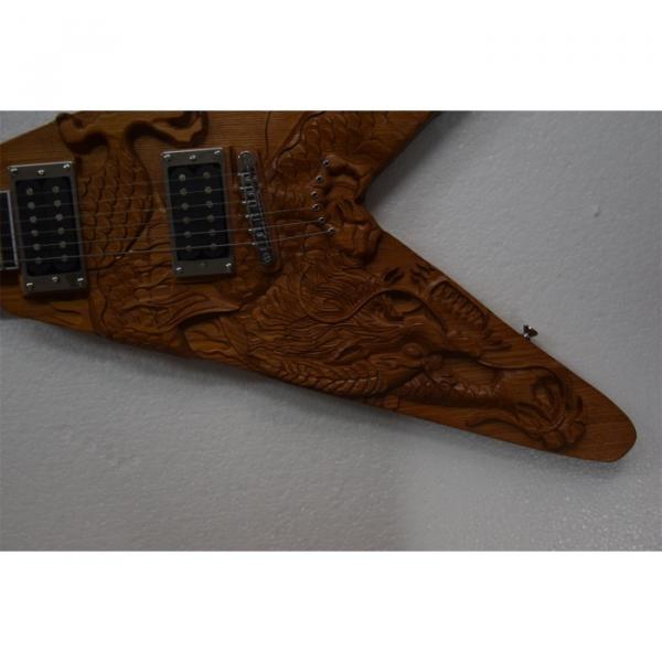 Custom Shop 6 String Dragon Carved Natural Electric Guitar Carvings Flying V