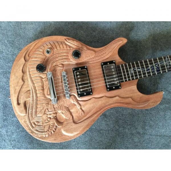 Custom Shop 6 String Dragon Carved Natural Electric Guitar Carvings
