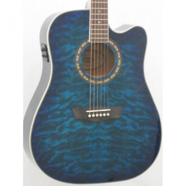 Washburn Apprentice Quilt Dreadnought Blue Acoustic Electric Guitar