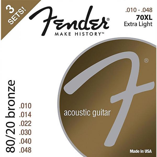 Fender 70XL 80/20 Phosphore Bronze Acoustic Guitar Strings 3-Pack, Extra Light Guage 10-48