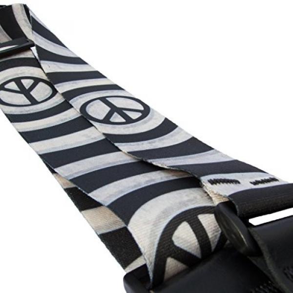 LeatherGraft Black White Circles Peace Symbol Print Nylon Electric Acoustic Bass Guitar Strap