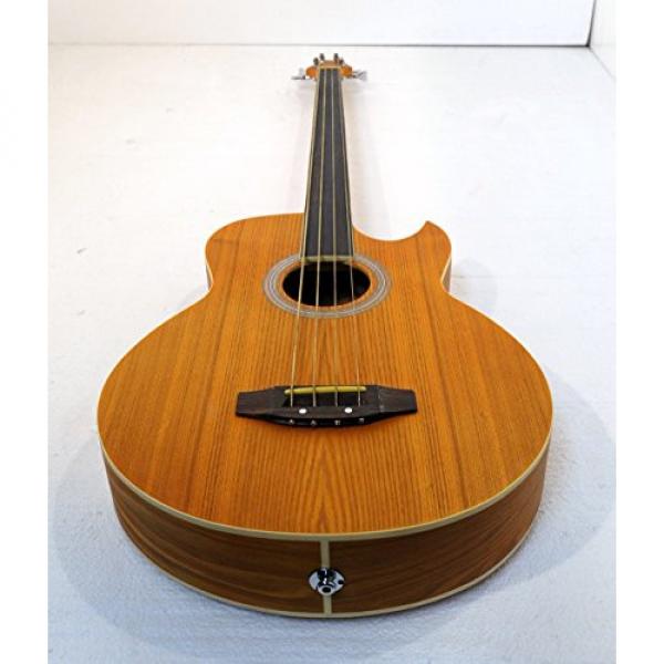 Fretless 4 String Acoustic Electric Cutaway Bass Guitar, Light-Brown Satin Finish, with a padded gig bag