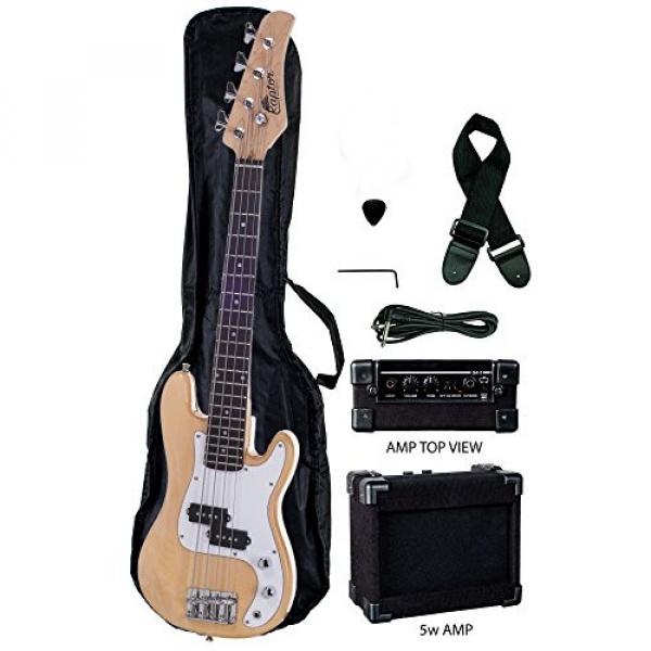 Raptor 3/4 Size 38 Inch Kids Child 4 String Electric P Bass Package - NATURAL with 5W Amp, Gig Bag, Strap, Cable, Pick