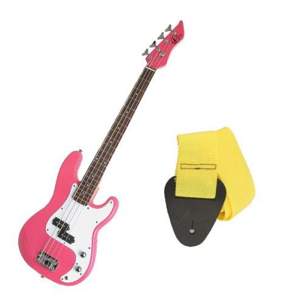 It&rsquo;s All About the Bass Pack - Pink Kay Electric Bass Guitar Medium Scale w/Yellow Strap