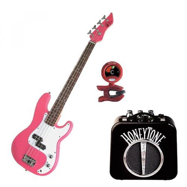 It&rsquo;s All About the Bass Pack - Pink Kay Electric Bass Guitar Medium Scale w/Honey tone Mini Amp &amp; Tuner