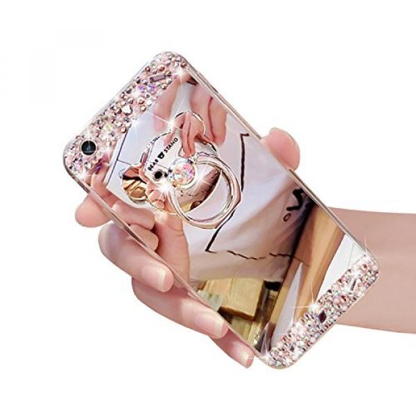 iPhone 5S Case, iPhone 5 Case Cover, Bonice Luxury Crystal Rhinestone Soft Rubber Bumper Bling Diamond Glitter Mirror Makeup Case with Ring Stand Holder for iPhone SE 5 5S - Silver