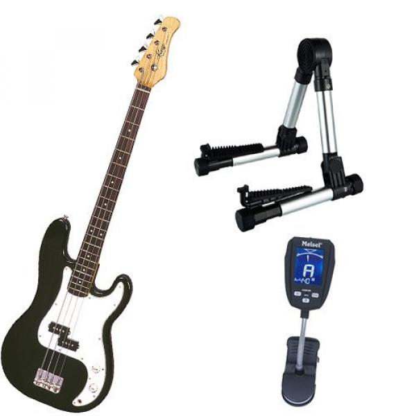 It's All About the Bass Pack-Black Kay Electric Bass Guitar Medium Scale w/Meisel COM-90 Tuner &amp; Meisel Silver Stand