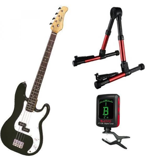 It's All About the Bass Pack-Black Kay Electric Bass Guitar Medium Scale w/Meisel COM-80 Tuner &amp; Meisel Red Stand