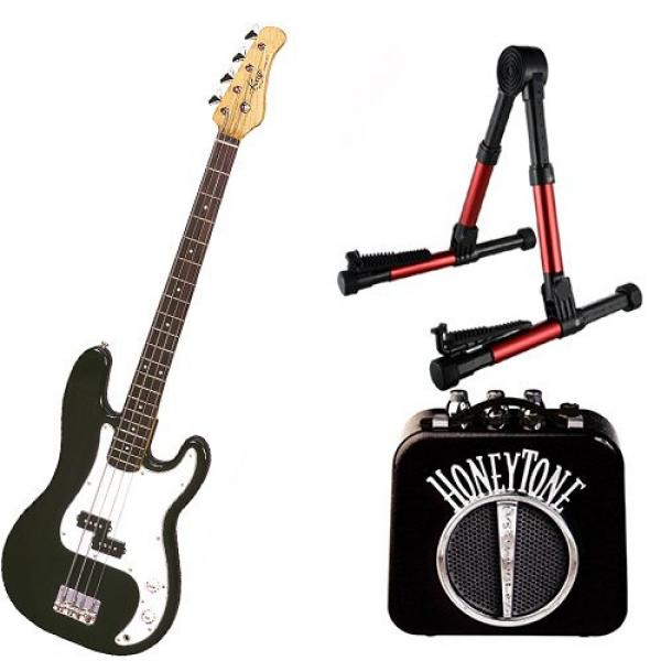 It&rsquo;s All About the Bass Pack - Black Kay Electric Bass Guitar Medium Scale w/Honey tone Mini Amp &amp; Red Guitar Stand