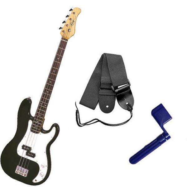 It&rsquo;s All About the Bass Pack - Black Kay Electric Bass Guitar Medium Scale w/Blue String Winder &amp; Black Strap