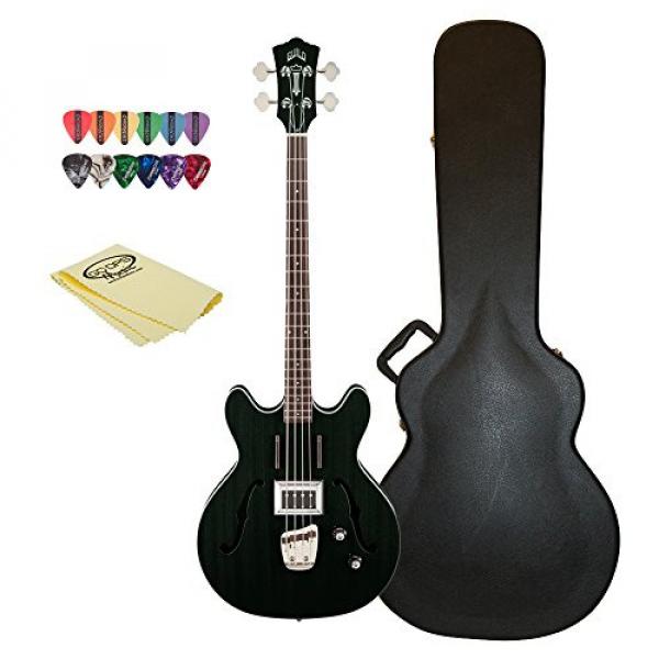 Guild Starfire Bass Guitar with Case, 12 Pick Sampler, &amp; GoDpsMusic Polish Cloth, Black