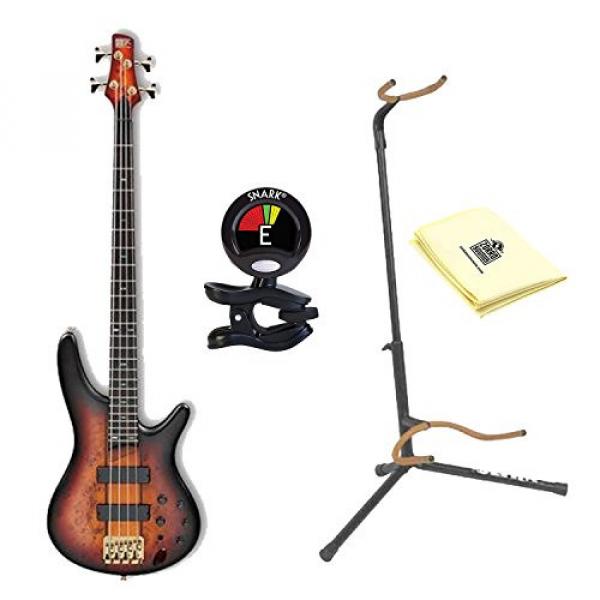 Ibanez SR800 4-String Electric Bass Guitar in Aged Whiskey Burst Finish with Ultra 2445BK Basic Guitar Stand, Snark SN5X Clip-On Tuner and Custom Designed Instrument Cloth