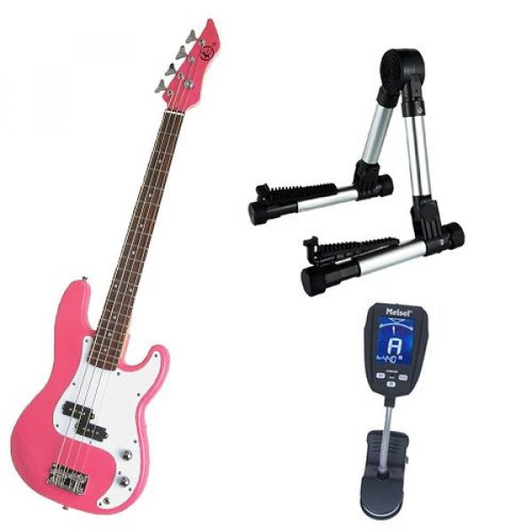 It's All About the Bass Pack-Pink Kay Electric Bass Guitar Medium Scale w/Meisel COM-90 Tuner &amp; Meisel Silver Stand